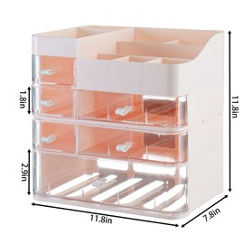 Cq acrylic Makeup Organizer with 6 Drawers -Plastic Skincare and Cosmetic Storage for Vanity Countertop,Dresser Top Organizer for Lotions,Beauty Products,Bathroom Countertop Organizers Pink