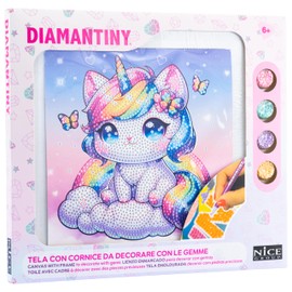 DIAMANTINY Design Art Quadretto - Kawaii - Gattino Unicorno con Farfalle e Nuvole
