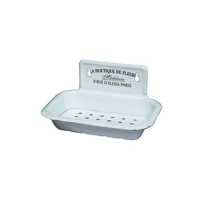 Soap Holder Soap Bowl and Metal Enamelled White - B16cm