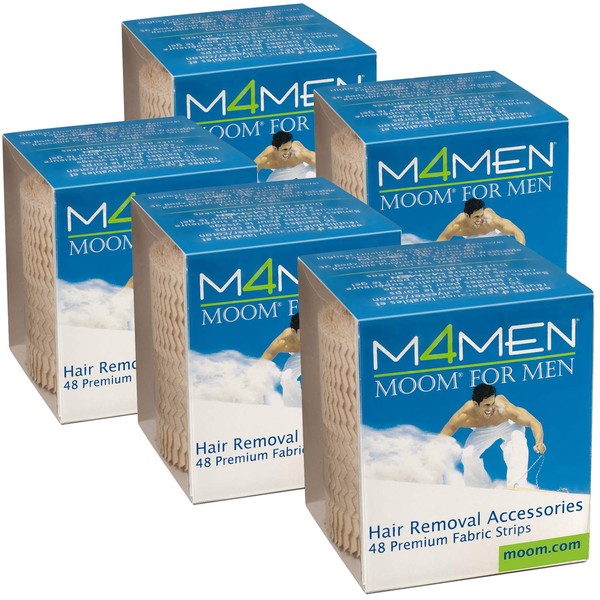 MOOM Waxing Strips for Men Polycotton, Specially Engineered for Maximum Hair Removal – Perfect for Back, Chest & Body Hair Wax (48 Count) 5 Pack