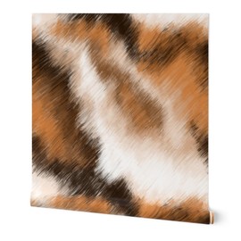 Removable Wallpaper 12ft x 2ft - Black White Orange Animal Print Fur Calico Cat Hair Watercolor Pencil Large Scale Custom Pre-Pasted Wallpaper by Spoonflower