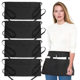GMHLLES 4 Pcs Waitress Apron, Waist Aprons with Pockets Anti-Dirt for Waitress Chef Women Men for Kitchen Cooking Cleaning Painting Gardening Bistro Restaurant Catering(Black)