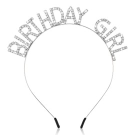 Jeffdad Birthday Crowns Girl Headband, Happy Birthday Girl Sash Bling Rhinestone Hair Band Princess Queen Sweet Tiara for Women Girl Birthday Party Christmas Decorations(Silver)