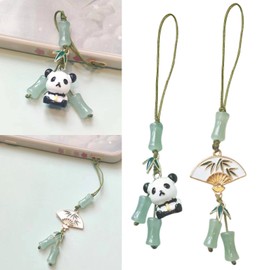 ROYALEAD Stylish Cyan Pandas/Fan Phone Lanyard Trendy Han Costume Pendants Fashion Bamboo Joint Phone Charm Straps Ornaments, style 1