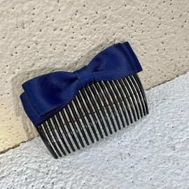 Ling & Bai Hair Combs Slides for Women French Bow Comb Clip 2Pcs Bowknot Hairpin Decorative Bridal Wedding Headwear Accessories (Navy)