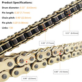 BIGLKNM 428 X-Ring Chain 130 Links with Connecting Master Link; Heavy Duty Drive Chain for Motorcycle ATV Bicycle Go Kart-Gold