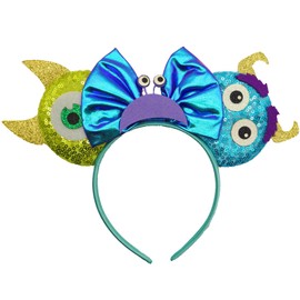 Nanlleve Mouse Ear Headbands Sequin Bow Ears Headbands for Women Adults Cute Hair Accessories for Costume Cosplay Princess Birthday Party Decorations (Monsters Blue)