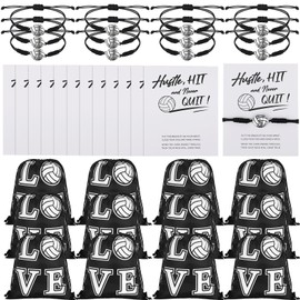 Huhumy 36 Pcs Volleyball Team Gifts Volleyball Party Favors Bulk Include 12 Volleyball Drawstring Bag Gift Bags 12 Adjustable Volleyball Bracelet 12 Cards for Team Players Gift Sport Themed Supplies