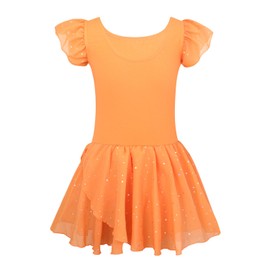 EQSJIU Girls Ballet Leotard with Skirt 9-10 Years Big Girls Dress Carrot Orange Leotard with Skirt