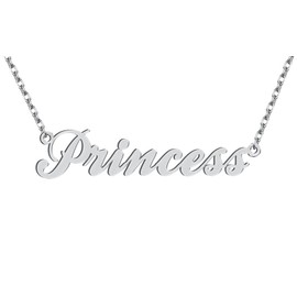 Dancing Wolf Silver Princess Name Necklace Monogram Initial Charm Nameplate Womens Jewelry Birthday Valentine Gifts
