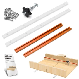 Crosscut Sled Kit for Table Saw Runners, Catcan Table Saw Sled Kit with 2 Aluminum T-Track, 2 UHMW Miter Bars, Knob and Bolt, Screws for Tablesaw Woodworking