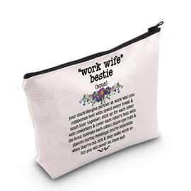 POFULL Work Wife Bestie Coworker Gift Work Wife Definition Cosmetic Bag Work Friend Best Work Buddy Mate Coworker Birthday Gift (work wife bestie bag)