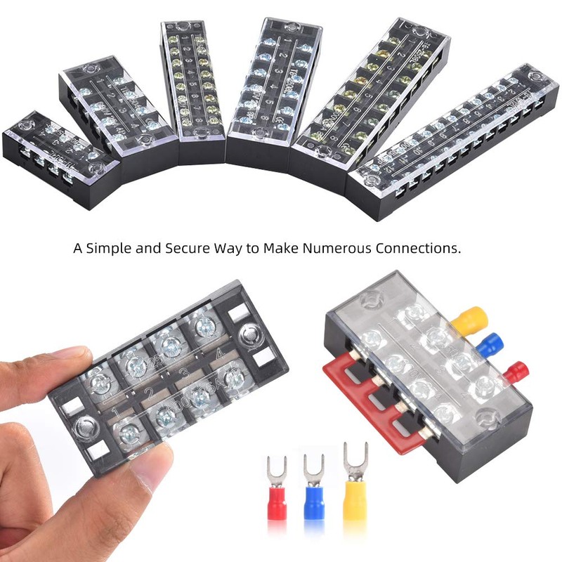 73Pcs(6Sets) Terminal Block Set, 6Pcs 4 Positions 600V 25A Dual