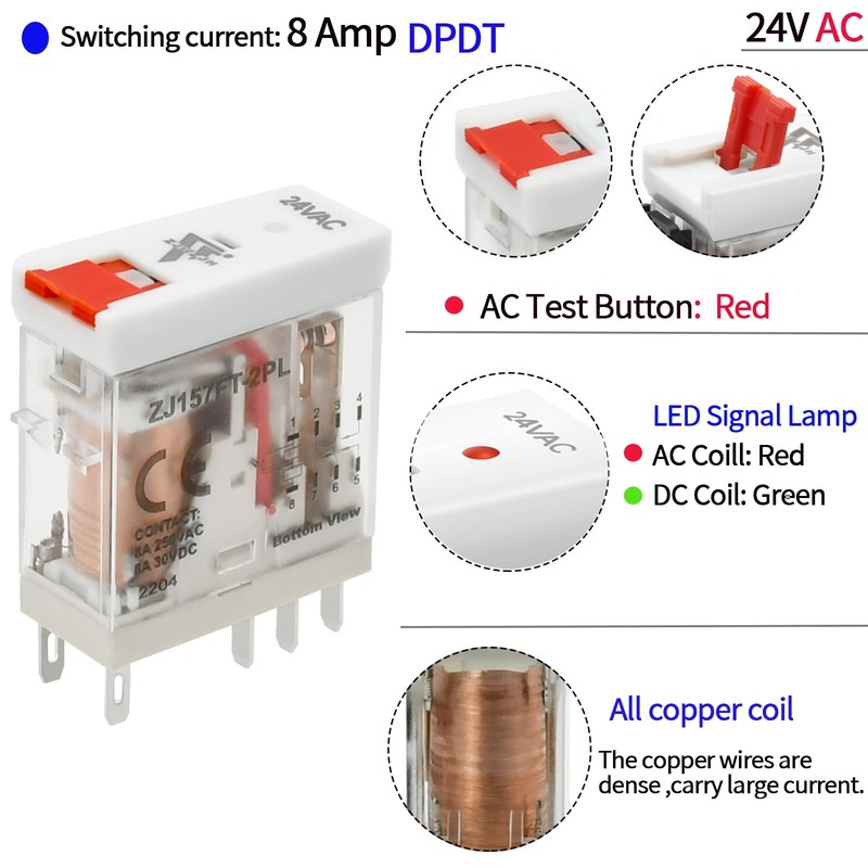 24V AC Relay Electromagnetic Relay 8 Amp 8Pin DPDT 2NO