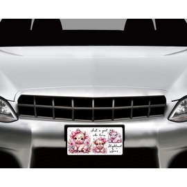 Highland Cow Vanity Decorative Aluminum Front License Plate, Car Accessory, Vanity Tag (Pink Girl Loves Highland Cows)