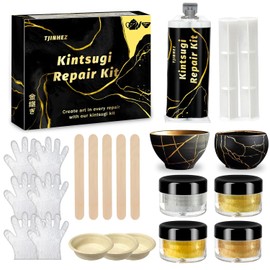 Kintsugi Kit de reparación, apto para alimentos, dorado y plateado, kit de Kintsugi para cerámica rota, vidrio, jade y esculturas, artesanía japonesa con pegamento dorado para restauración de cerámica y reparación de porcelana