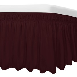 Easy-Going Falda de cama para cama individual o matrimonial, caída a medida de 18 pulgadas, equipada con cinturón elástico ajustable, conveniente para usar sin levantar el colchón (individual/matrimonial, vino)