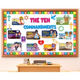 gisgfim Ten Commandments Bulletin Board Decorations Set Back to School Religious Jesus Paper Cutouts Christian Bible Verse Bulletin Board Decor for Classroom Sunday School Church Chalkboard Wall