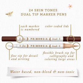 Primrosia 24 Skin Tones Dual Tip Marker Pens, Hair and Portrait Watercolor Sketch Set – Fine and Brush Ends, Art Supplies for Coloring, Sketching and Drawing
