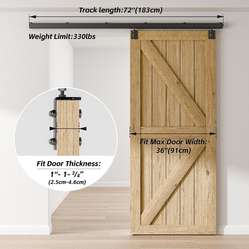 CCJH 8FT/96'' Box Rail Sliding Barn Door Hardware Kit Aluminium