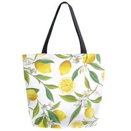 ZzWwR Chic Extra Large Shoulder Grocery Tote Bag, Chic Fresh Tropical Lemons Floral Canvas Reusable Handle Bags for Men Women Gym Weekender Picnic Beach Travel Home Storage Market Shopping