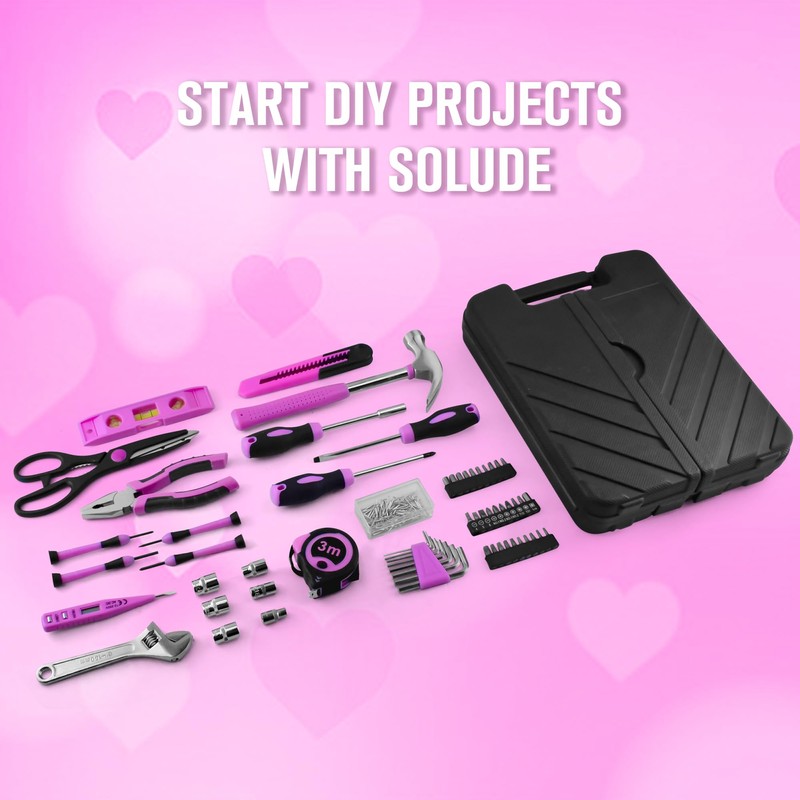 SOLUDE 206-Piece Pink Tool Set,Basic Home Tool Kit for Women