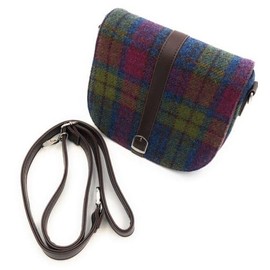Harris Tweed Ladies Shoulder Bag (LB1000) in Blue with Turquoise Overcheck Tartan - Genuine Handwoven Scottish Wool - Adjustable Strap, Gift for her - Christmas and New Year For Women.