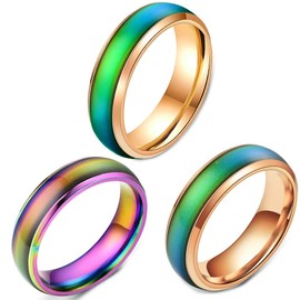 EUMENIDES Color Changing Ring,Men's Women's Mood Color Changing Ring， Titanium Steel Color Ring,Novel Ring, Lovers Fashion Ring, (Gold + Colour + Rose Gold, 10(C-66MM))