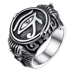 U7 Men Women Vintage Stainless Steel Eye of Horus Signet Ring Statement Egyptian Jewelry, Size 9