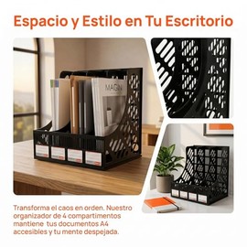 Organizador de Escritorio 4 Compartimentos Revistero A4, Revistero Bandeja, Soporte para Documentos y Archivos, Bandeja Vertical para Oficina,...     