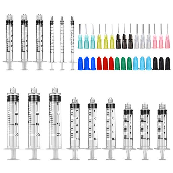 15 Pack-Syringe Blunt Tip Needle and Cap Set, 20, 10,