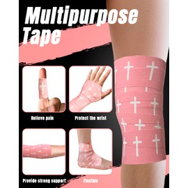 Yigney 2 Pcs Cross Tape Christian Athletic Tapes Religious Sport Soccer Wrist Tape Cross Pink Tapes for Soccer Football Baseball Gymnastics Boxing Christian Church Gifts Tennis 2IN X 23FT