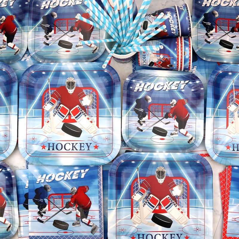 Obussgar Hockey Party Decoration - Hockey Birthday Party Tableware Supplies