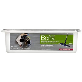 Bona Hard-Surface Floor Disposable Wet Cleaning Pads, for Stone Tile Laminate and Vinyl LVT/LVP, 12ct