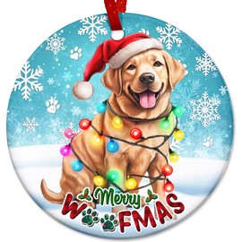 Sportyzen 2024 Christmas Ornament - Funny Merry Woofmas Labrador Retriever Dog Ceramic Ornament, Labrador Retriever Christmas Decoration, for Dog Lovers, Family, Friends