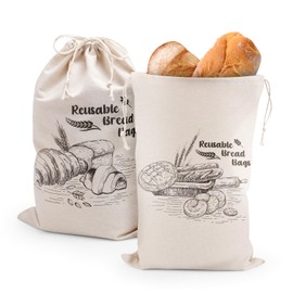 Gosknor 2pcs Unbleached Bread Bags, Reusable Cotton Bread Bags Washable Linen Bread Bags Waterproof Linen Bread Bags Homemade Food Fresh Storage for Sourdough Bread Croissant Bagels Toast