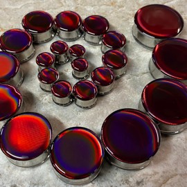 Mystic Metals Body Jewelry Pair of Burgandy Holographic Opal Color Shift Double Flare Resin Plugs (EMB-030) (1-1/4" (32mm))