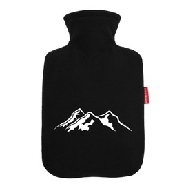 Huuraa Wärmflasche Berg Silhouette Mountain Geschenk 1,8 Liter Black Classic Veloursbezug Berg Silhouette Präsent