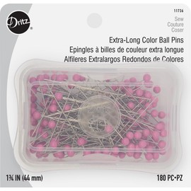 Dritz 1-3/4" Extra-Long Color Ball Straight Pins, 180 Count, Pink