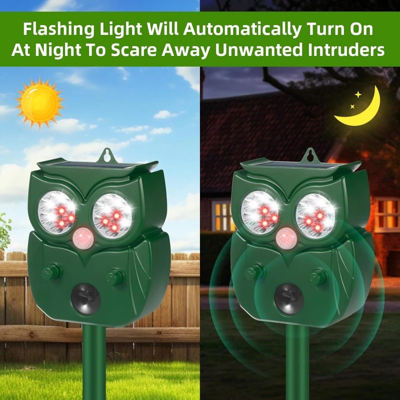 Jahy2Tech 2Pcs Solar Ultrasonic Animal Repellent with Motion Sensor