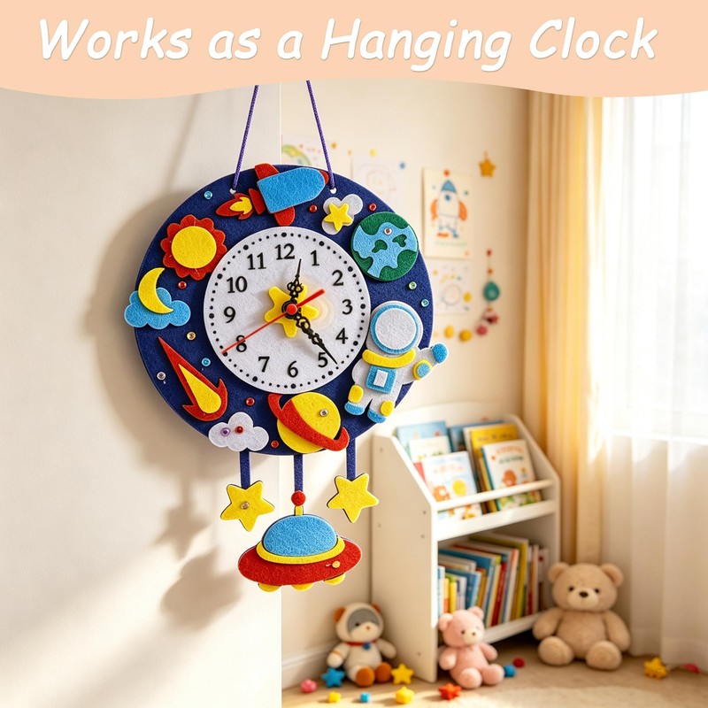 4 Pcs Felt DIY Wall Clock Craft Kit, Teaching Clock,
