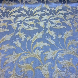 Jacquard Damask Bloom Brocade Fabric 118'' Wide (Baby Blue/Gold)