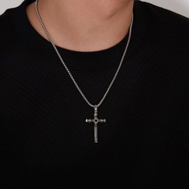 Chenyoo Skull Gothic Cross Necklace for Men Stainless Steel Punk Cross Pendant Necklace Jewelry Gift (A-Skull Cross Silver)