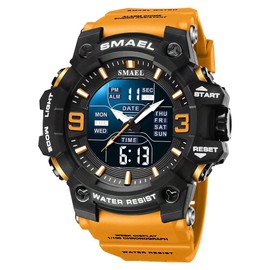 SMAEL Men's Military Watches Outdoor Sports Watch Waterproof LED Date Alarm Digital Analog Wrist Watches for Men Orange