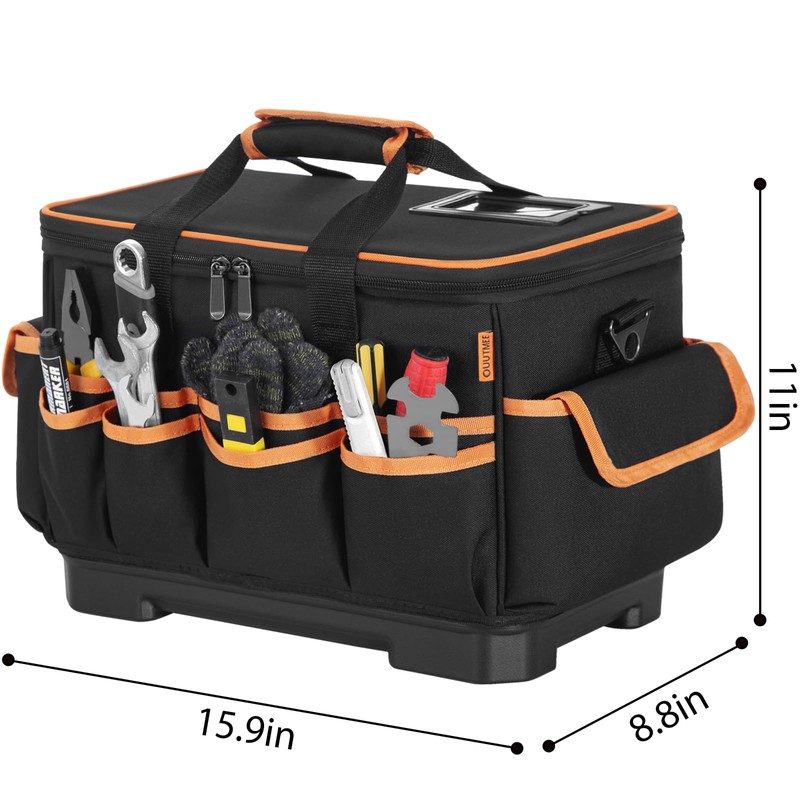 16 Inch Tool Bag with Waterproof Hard Bottom, Large Multi-Pockets