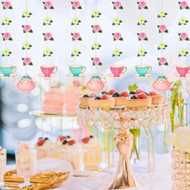 Tea Party Decoration Banners Party Decoration String Tea Cup Flags Tea Hanging Accessories Delicate Tea Party Supplies Gifts Dessert Table Decoration Party Decoration Hanging 9 Pieces