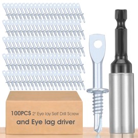 100 Pcs 2" Eye Lag Self Tapping Drilling Point Screw Zinc and 1pcs 2-5/8" Driver, Sturdy Eye Lag Self Drill Screw for Accommodates Jack Chain Ceiling Wire or Threaded Rod