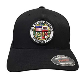 City of Los Angeles White Seal Black Transcript Black Flexfit Hat size L/XL