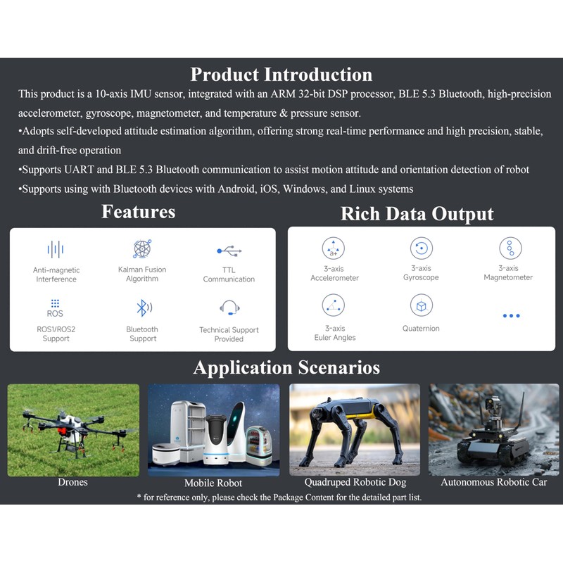 10-Axis ROS IMU Sensor Integrated with ARM 32-bit DSP Processor/BLE