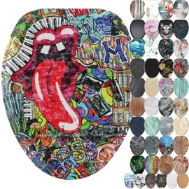 SANILO Wooden Toilet Seat with Soft Close [ELONGATED] - Decorative, Quiet & Slow Close Molded Wood Seat - With Strong Bumpers & Hinges - Adjustable Fit - Graffiti